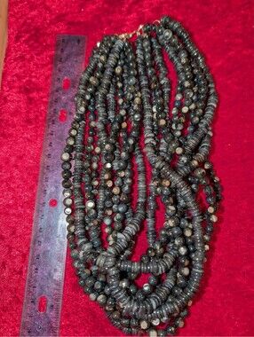 Multi-Strand Black lace agate Necklace with Natural Stone and Disk Beads